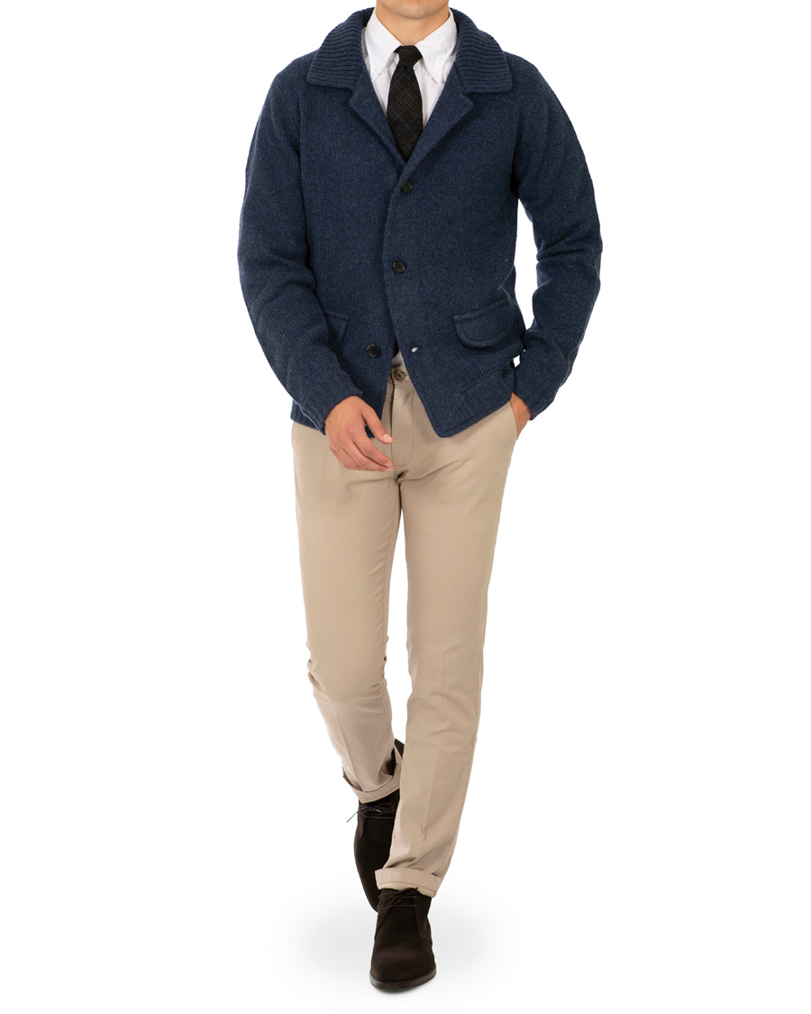 Herre | Gensere | Stenströms | Merino Wool Knitted Cardigan Navy