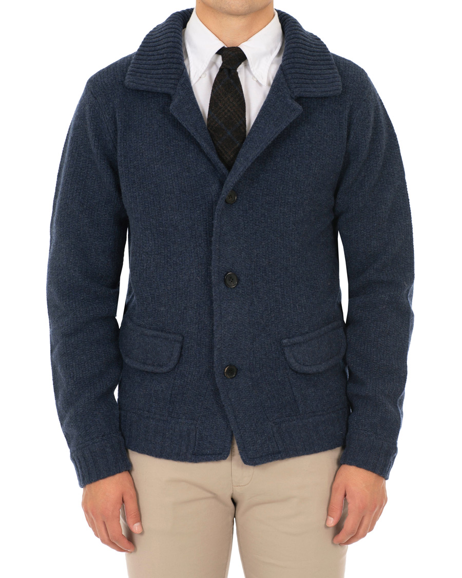 Herre | Gensere | Stenströms | Merino Wool Knitted Cardigan Navy