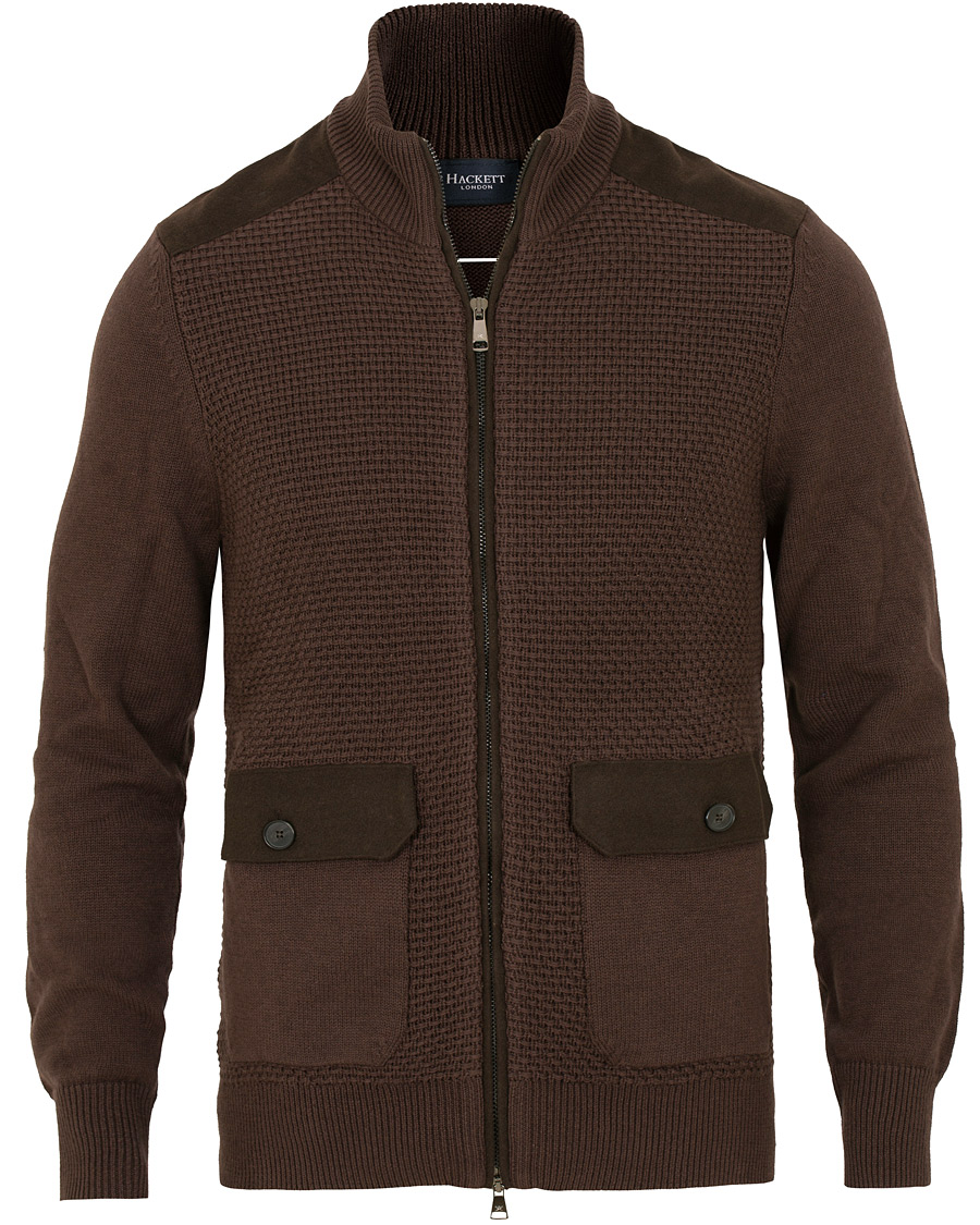 Herre | Gensere | Hackett | Flannel Textured Full Zip Brown