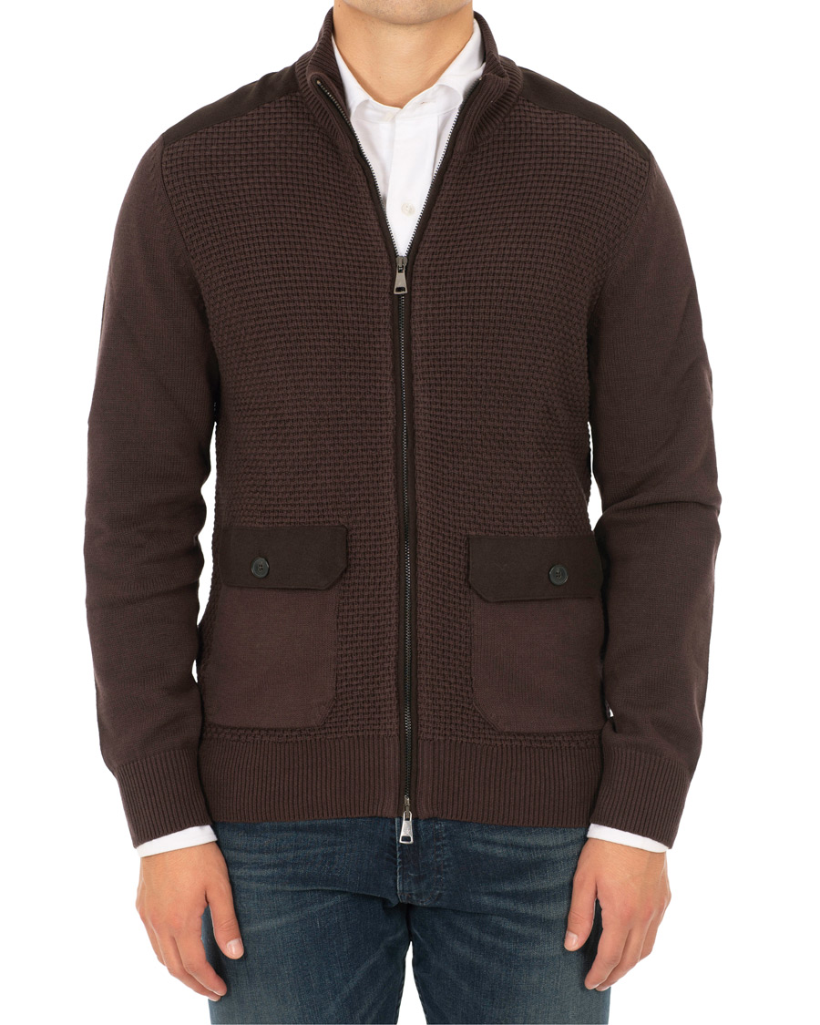 Herre | Gensere | Hackett | Flannel Textured Full Zip Brown