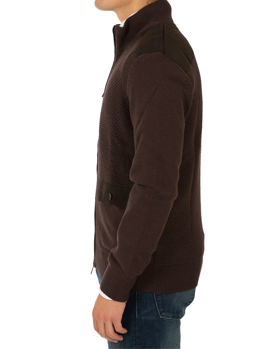 Herre | Gensere | Hackett | Flannel Textured Full Zip Brown