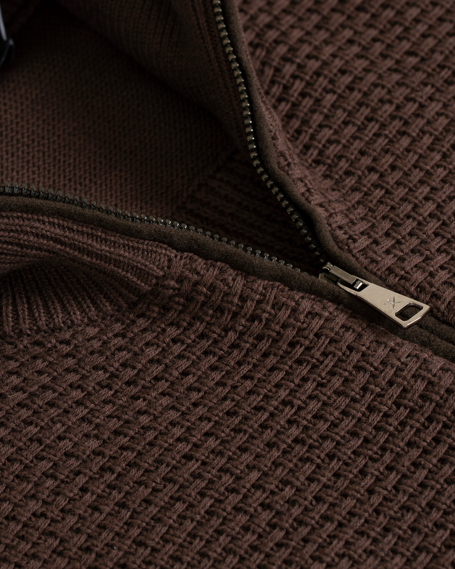 Herre | Gensere | Hackett | Flannel Textured Full Zip Brown