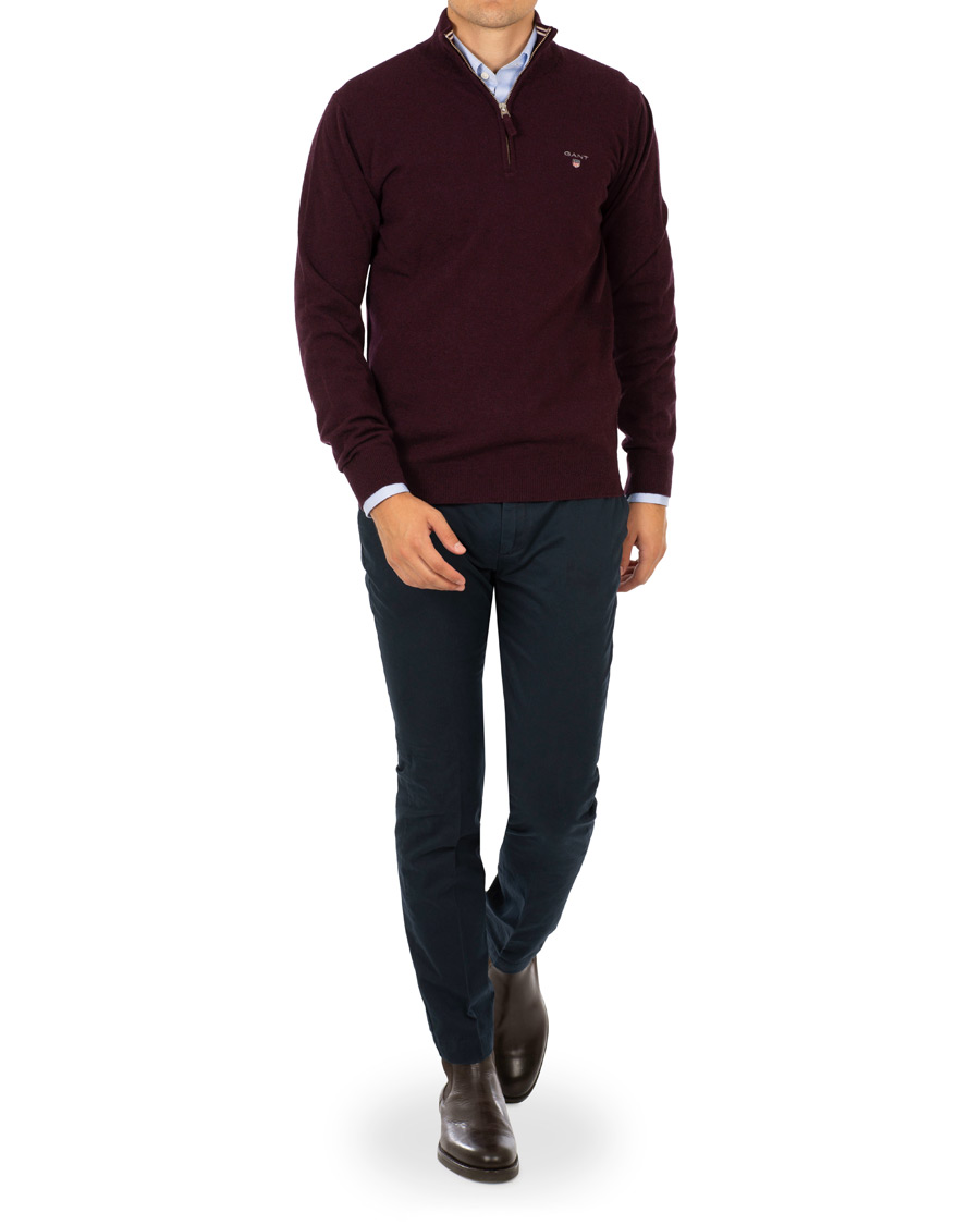 Herre | Gensere | Gant | Superfine Lambswool Half Zip Dark Burgundy Melange