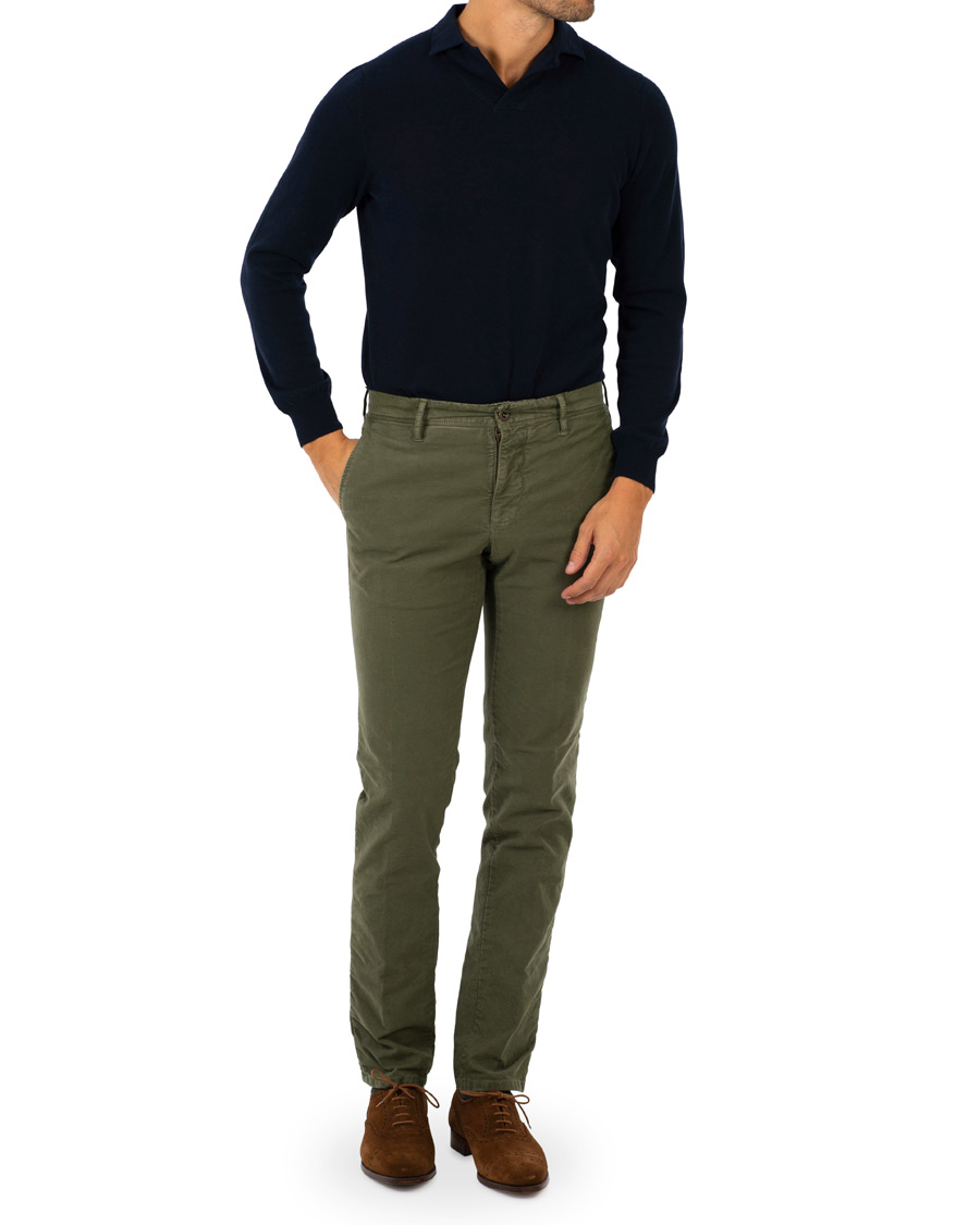 Herre | Bukser | Incotex | Slim Fit Garment Dyed Washed Slacks Army Green W29