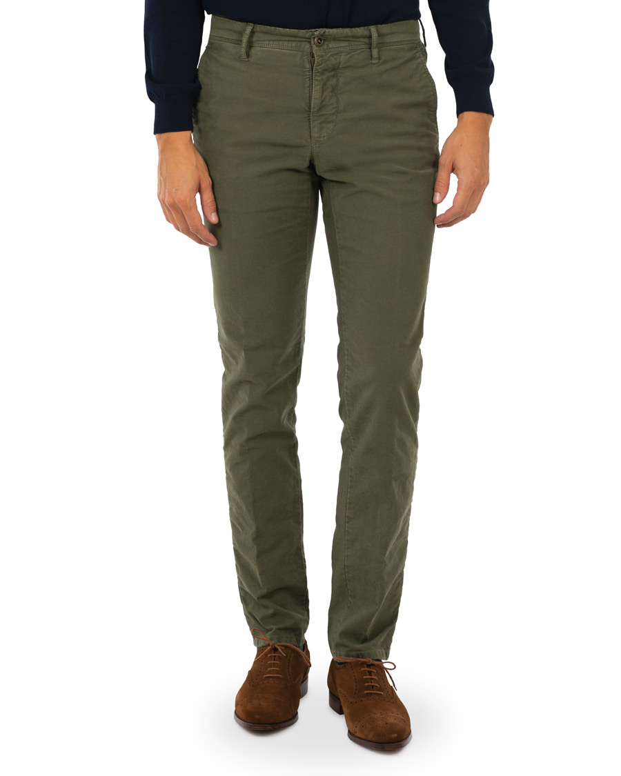 Herre | Bukser | Incotex | Slim Fit Garment Dyed Washed Slacks Army Green W29
