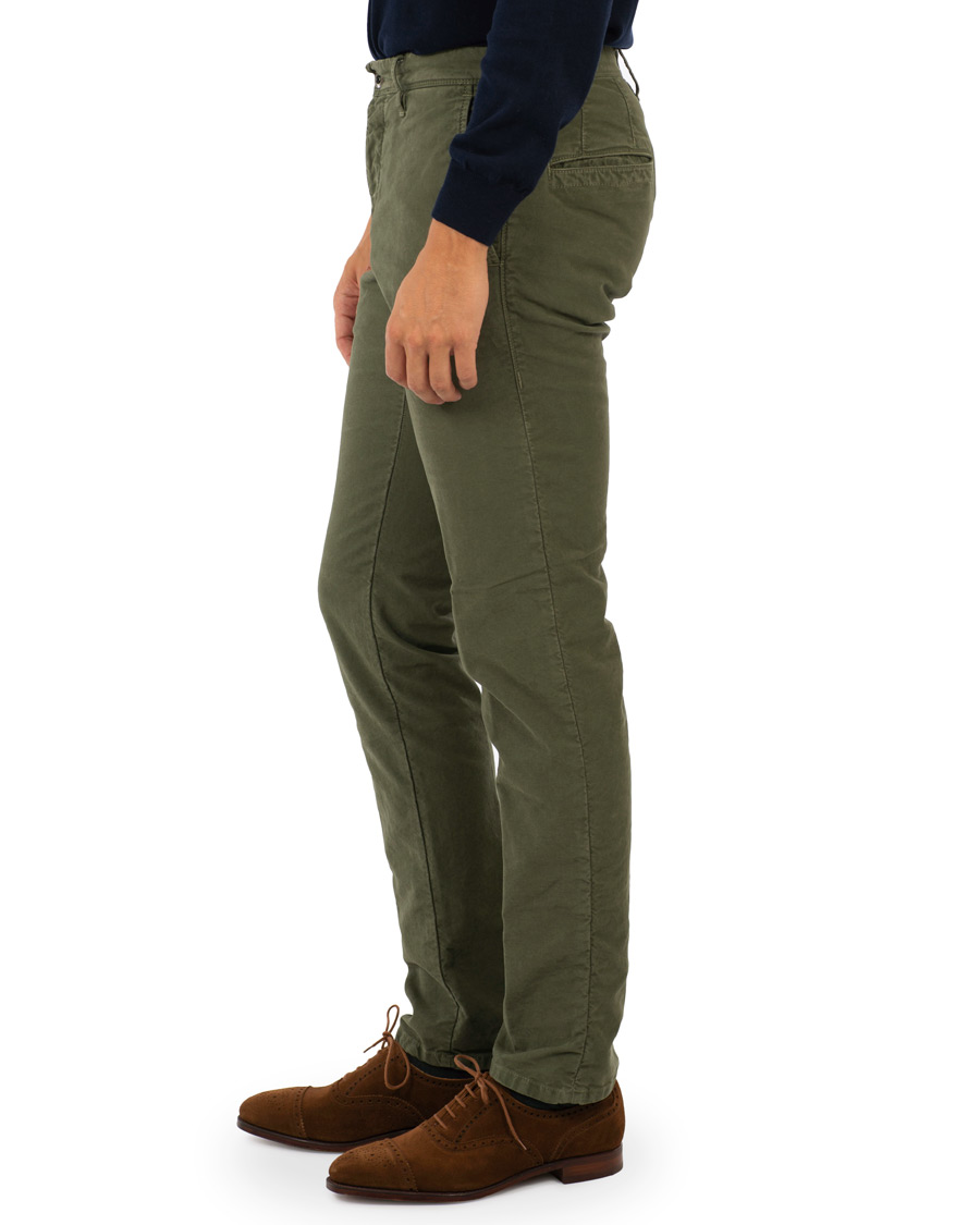 Herre | Bukser | Incotex | Slim Fit Garment Dyed Washed Slacks Army Green W29