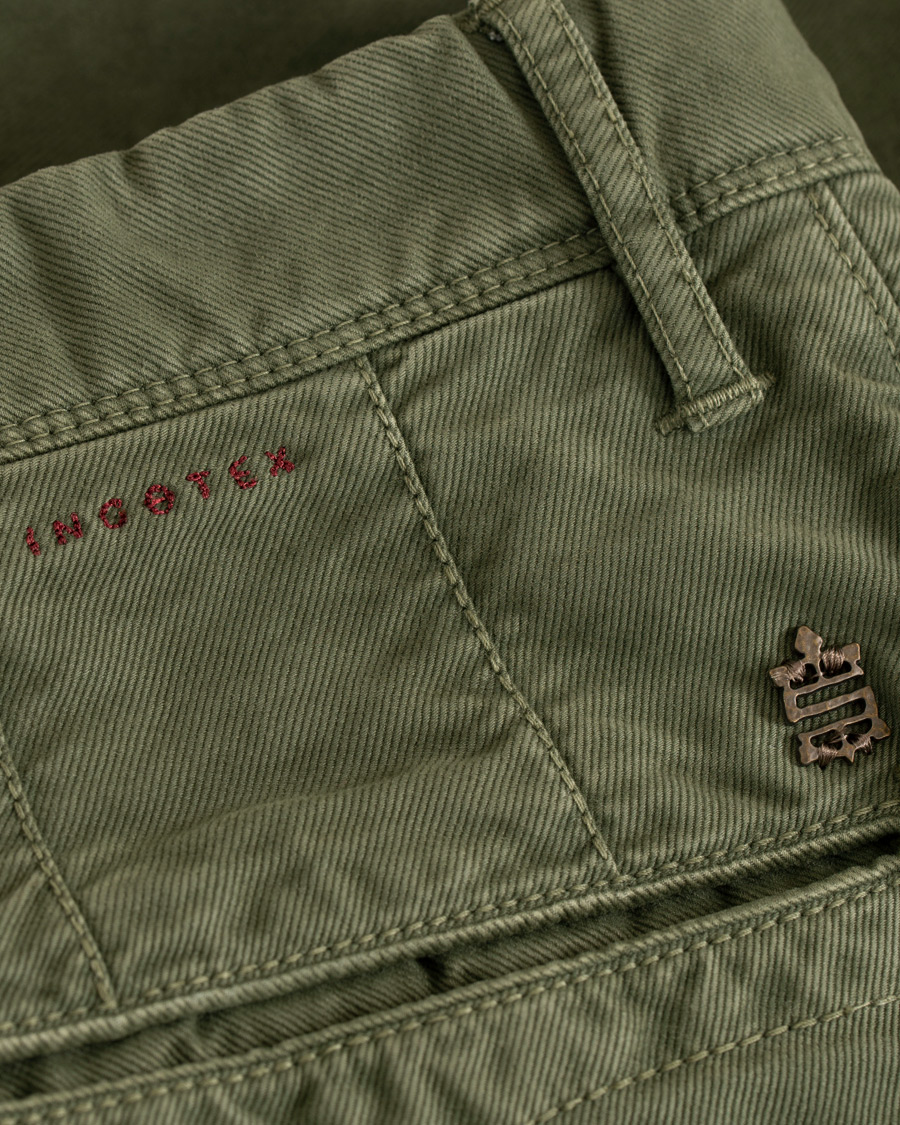 Herre | Bukser | Incotex | Slim Fit Garment Dyed Washed Slacks Army Green W29