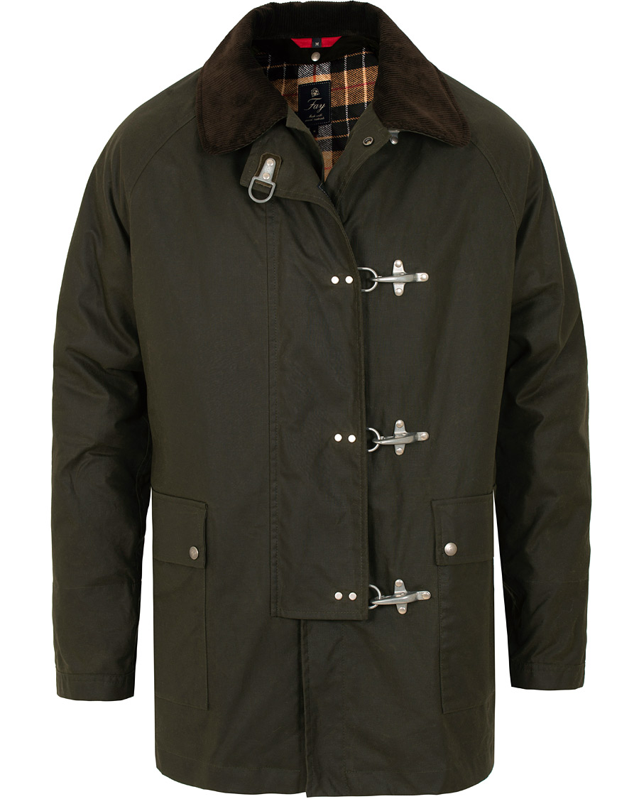 kunst kardinal nationalsang Fay Four Hook Luxury Oilskin Jacket Dark Green hos CareOfCarl.no