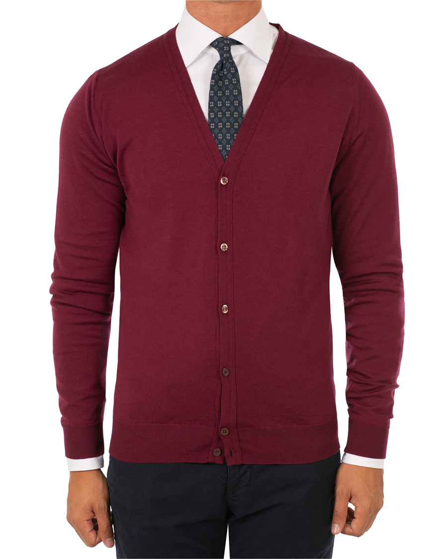 Herre | Gensere | John Smedley | Petworth Merino Cardigan Bordeaux