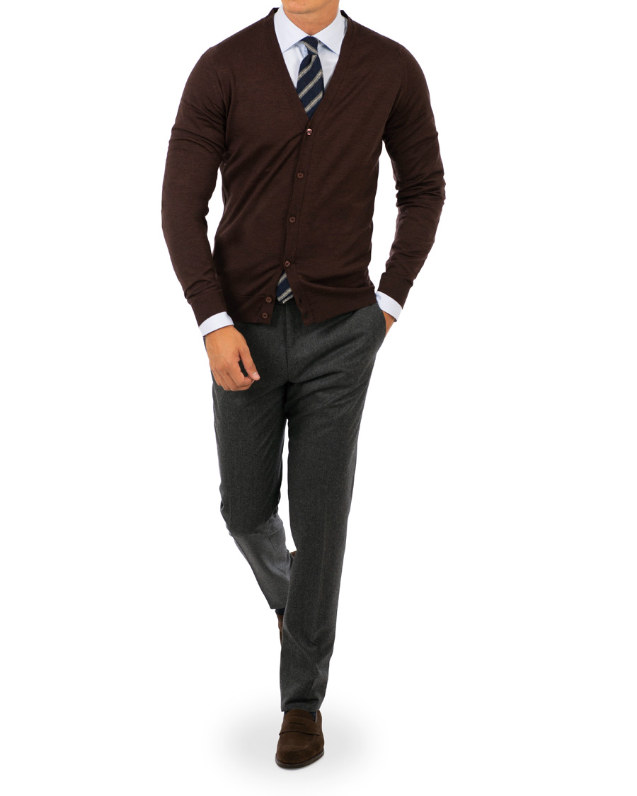 Herre | Gensere | John Smedley | Petworth Merino Cardigan Chestnut