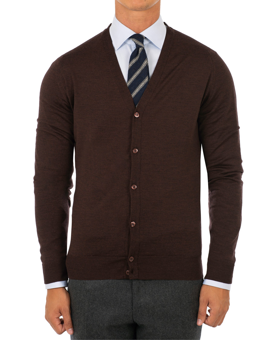 Herre | Gensere | John Smedley | Petworth Merino Cardigan Chestnut