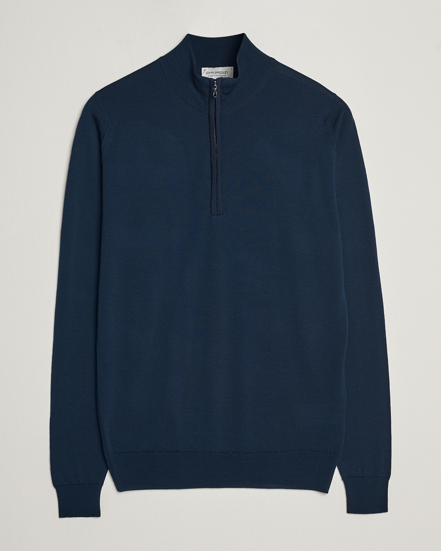 Herre | Gensere | John Smedley | Barrow Extra Fine Merino Half Zip Orion Green