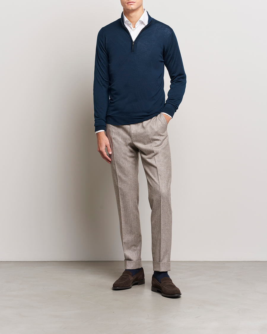 Herre | Gensere | John Smedley | Barrow Extra Fine Merino Half Zip Orion Green