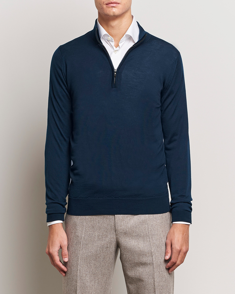 Herre |  | John Smedley | Barrow Extra Fine Merino Half Zip Orion Green