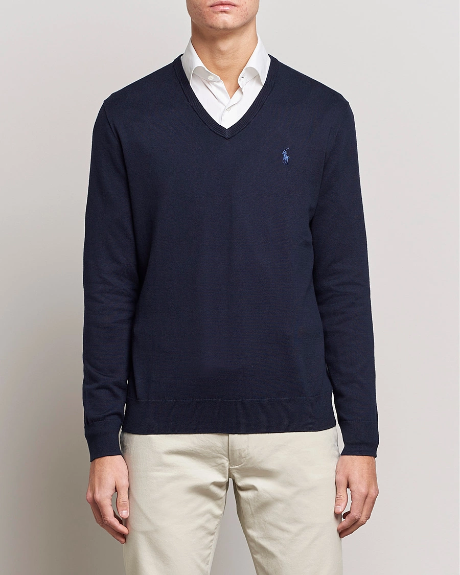 Herre | Pullovers v-hals | Polo Ralph Lauren | Pima Cotton V-neck Pullover Hunter Navy