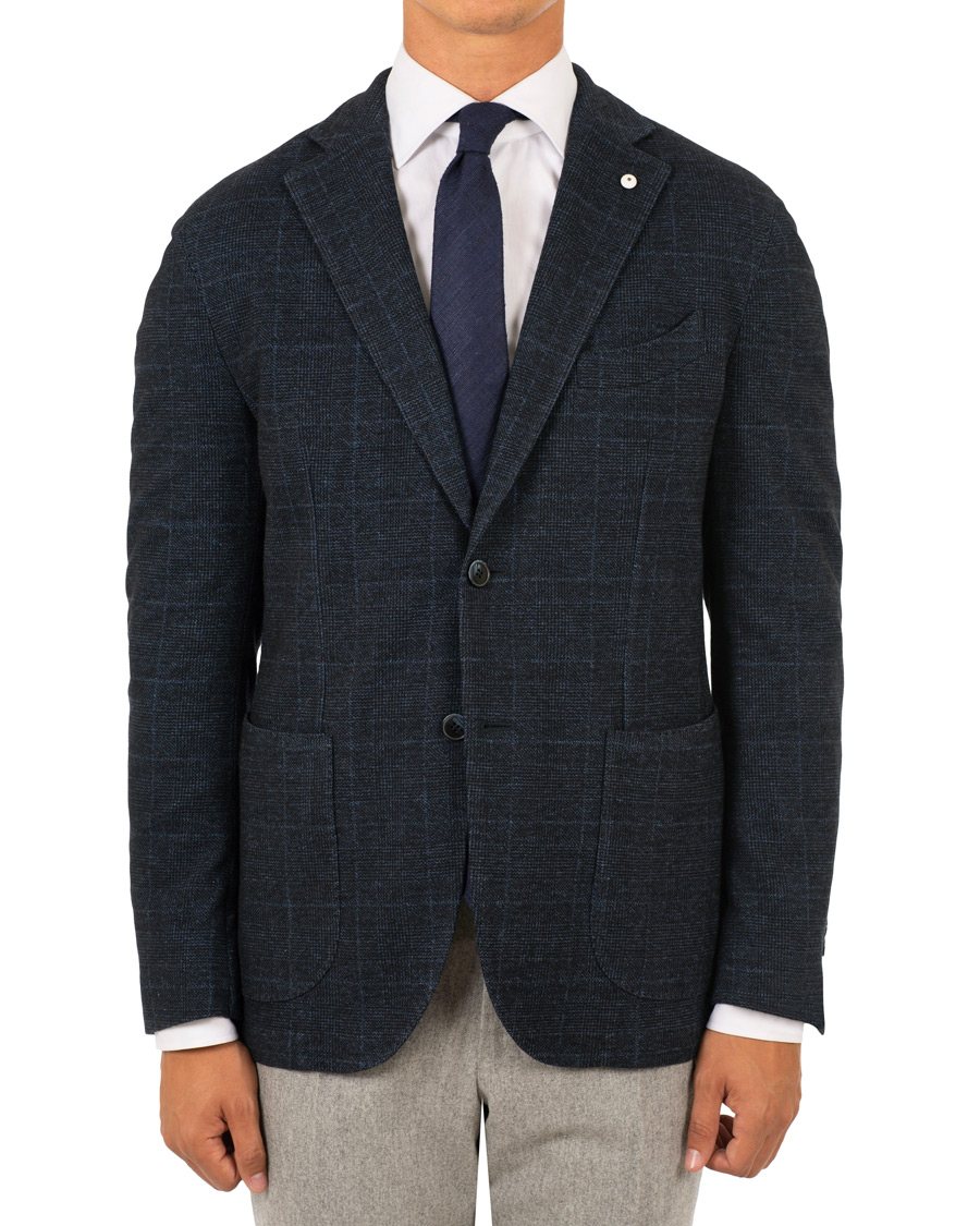 Herre | Dressjakker | L.B.M. 1911 | Jack Regular Fit Glencheck Wool Blazer Dark Blue