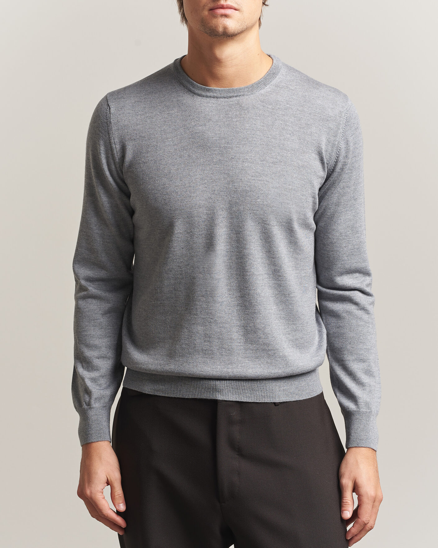Herre | Gensere | Gran Sasso | Merino Fashion Fit Crew Neck Pullover Light Grey