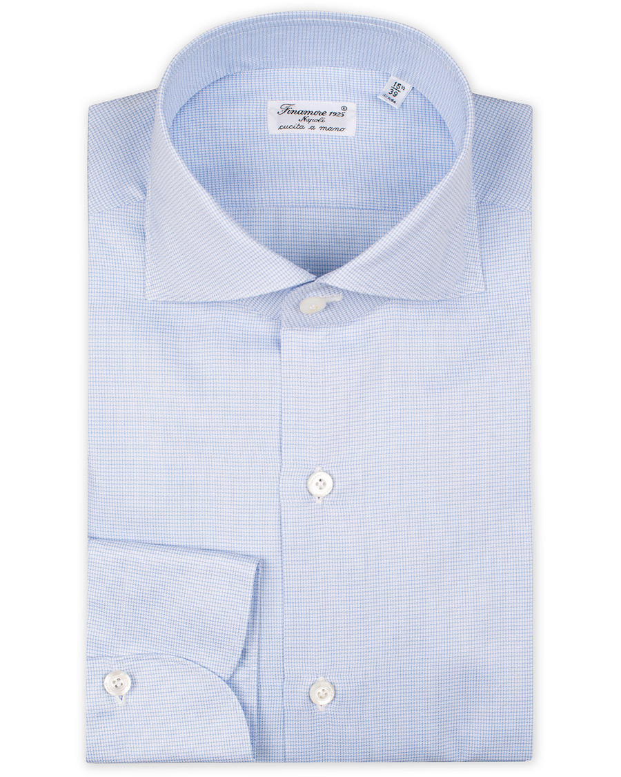 Herre | Skjorter | Finamore Napoli | Milano Slim Fit Twill Micro Fancy Shirt Light Blue