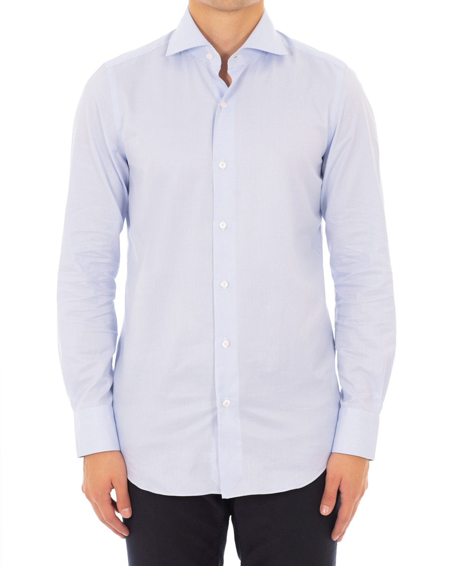 Herre | Skjorter | Finamore Napoli | Milano Slim Fit Twill Micro Fancy Shirt Light Blue