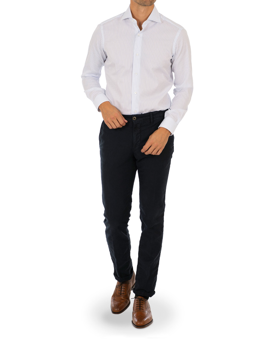 Herre | Skjorter | Barba Napoli | Slim Fit Thin Stripe Shirt Light Blue