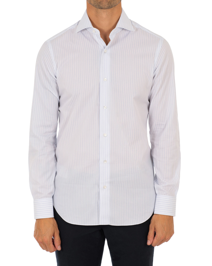 Herre | Skjorter | Barba Napoli | Slim Fit Thin Stripe Shirt Light Blue
