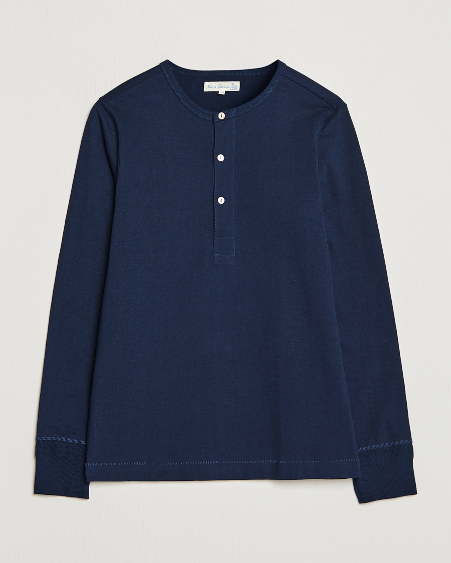 Herre | Gensere | Merz b. Schwanen | Classic Organic Cotton Henley Sweater Ink Blue