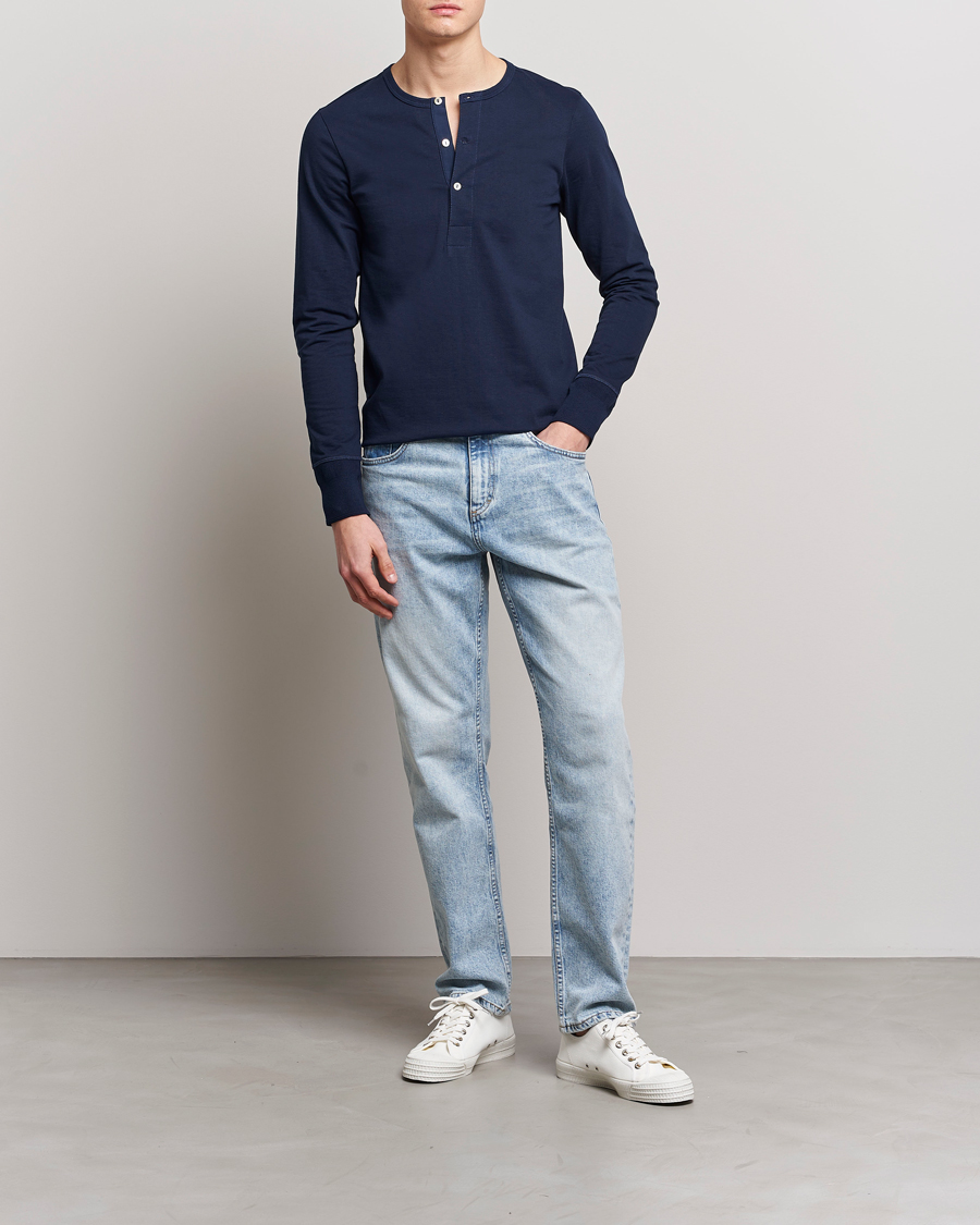 Herre | Gensere | Merz b. Schwanen | Classic Organic Cotton Henley Sweater Ink Blue