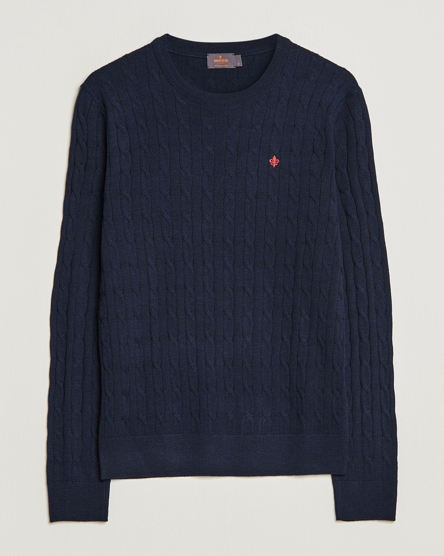 Herre | Gensere | Morris | Merino Cable O-Neck Navy