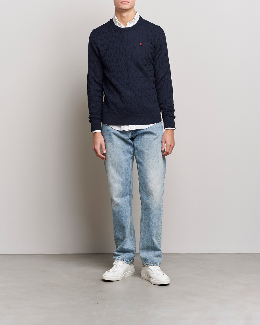 Herre | Gensere | Morris | Merino Cable O-Neck Navy