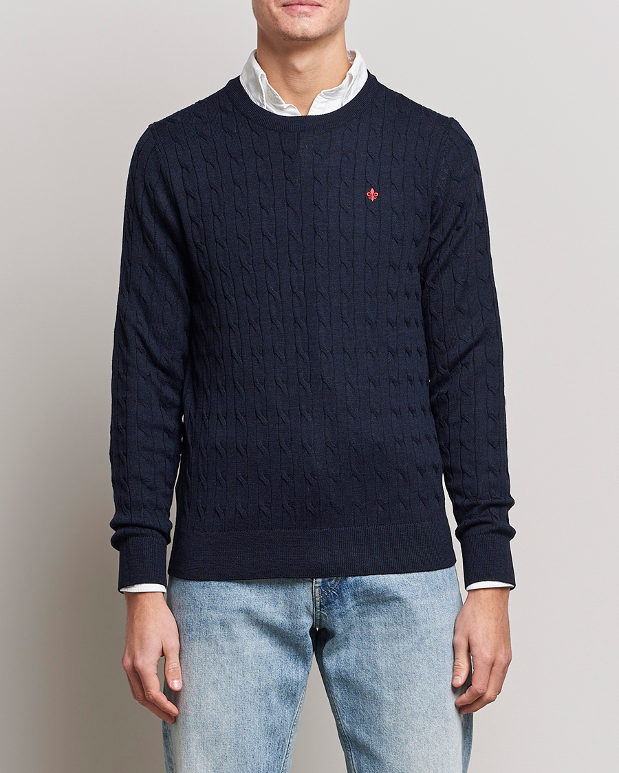 Herre | Pullovers rund hals | Morris | Merino Cable O-Neck Navy