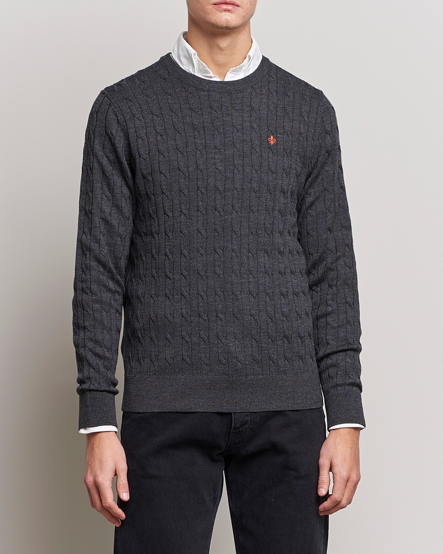 Men | Morris | Morris | Merino Cable O-Neck Grey