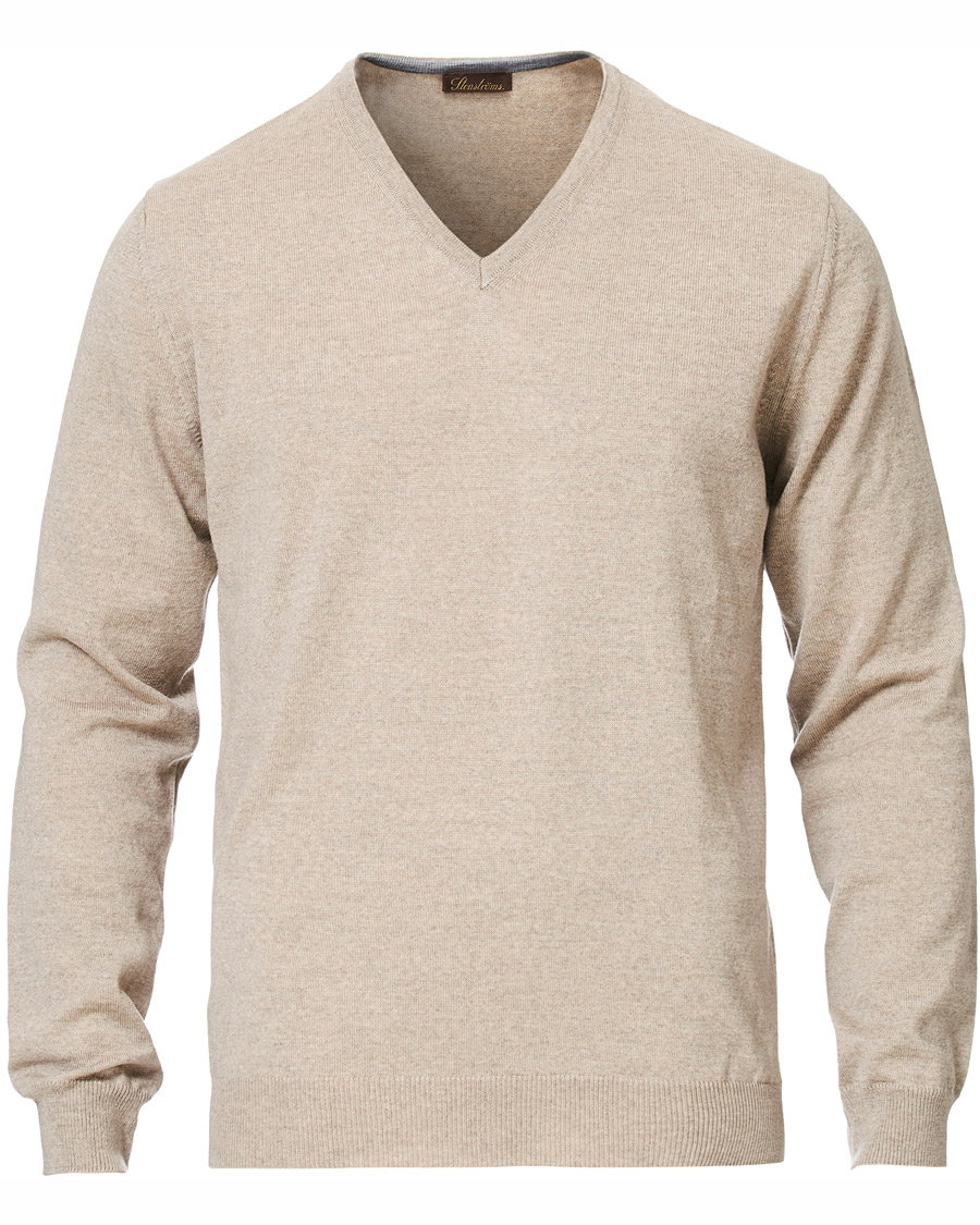 Herre | Gensere | Stenströms | Merino V- Neck Pullover Beige