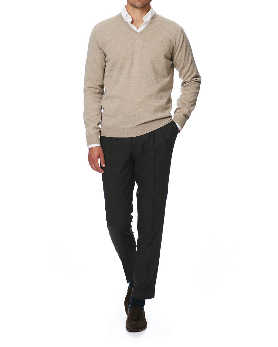 Herre | Gensere | Stenströms | Merino V- Neck Pullover Beige