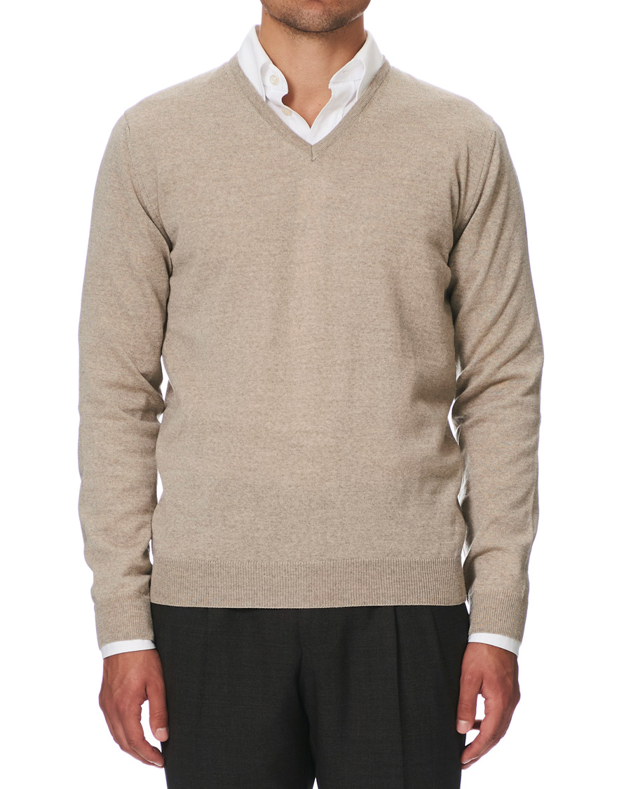 Herre |  | Stenströms | Merino V- Neck Pullover Beige