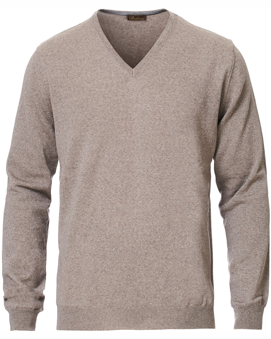 Herre | Gensere | Stenströms | Merino V- Neck Pullover Mud Brown