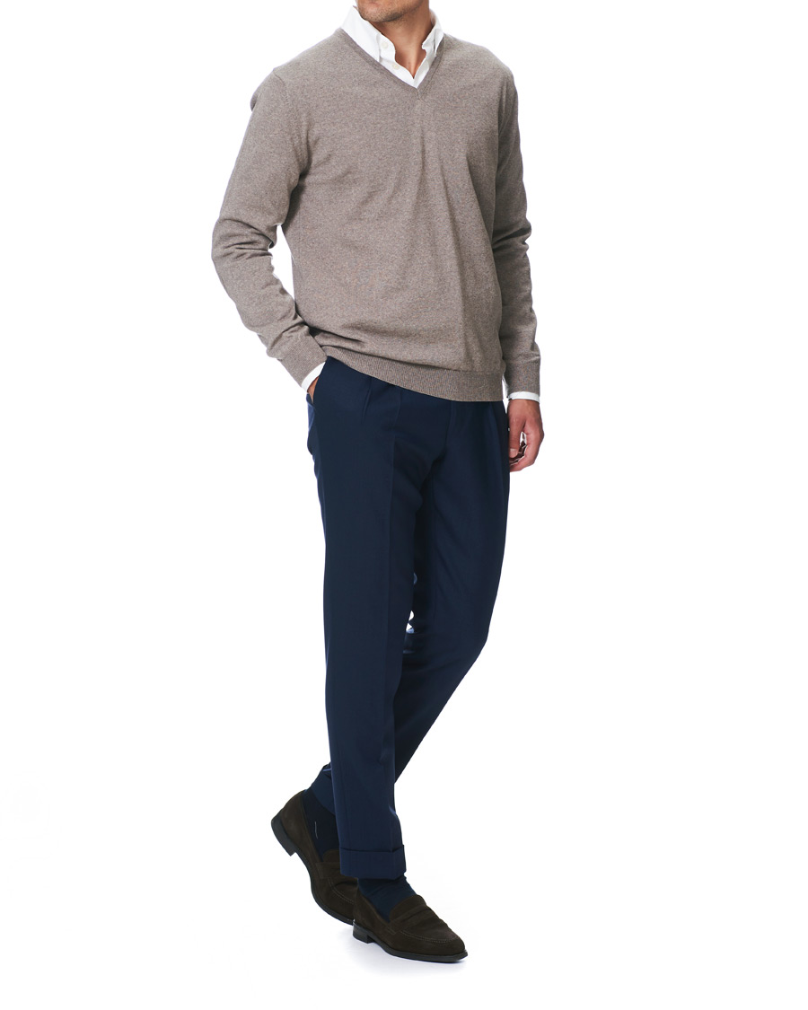 Herre | Gensere | Stenströms | Merino V- Neck Pullover Mud Brown