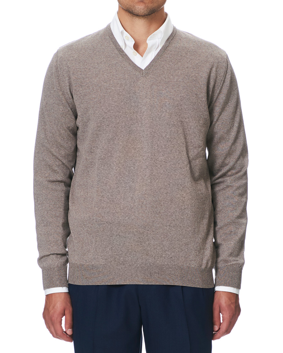 Herre | Gensere | Stenströms | Merino V- Neck Pullover Mud Brown