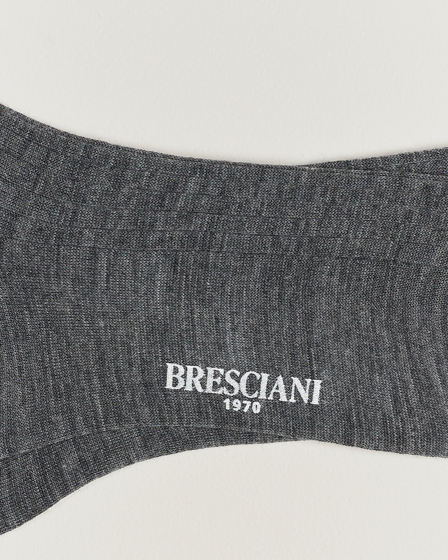 Herre | Sokker i merinoull | Bresciani | Wool/Nylon Ribbed Short Socks Medium Grey