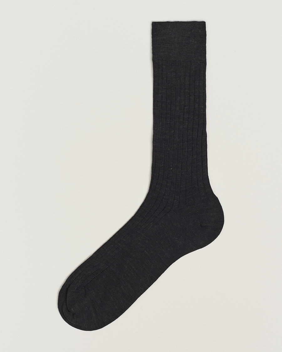 Herre | Undertøy | Bresciani | Wool/Nylon Ribbed Short Socks Anthracite