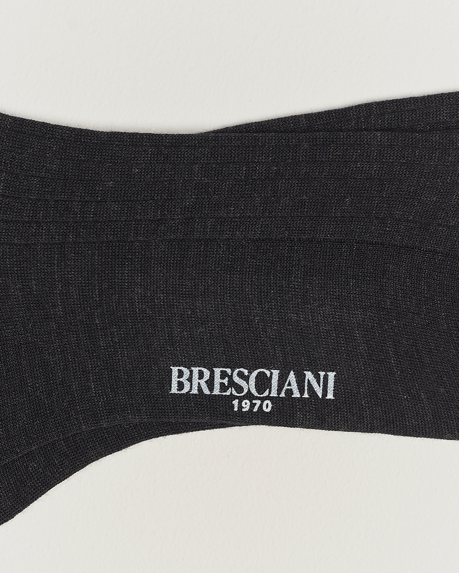 Herre |  | Bresciani | Wool/Nylon Ribbed Short Socks Anthracite