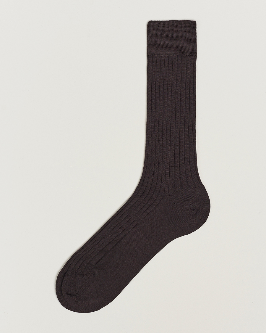 Herre | Undertøy | Bresciani | Wool/Nylon Ribbed Short Socks Brown