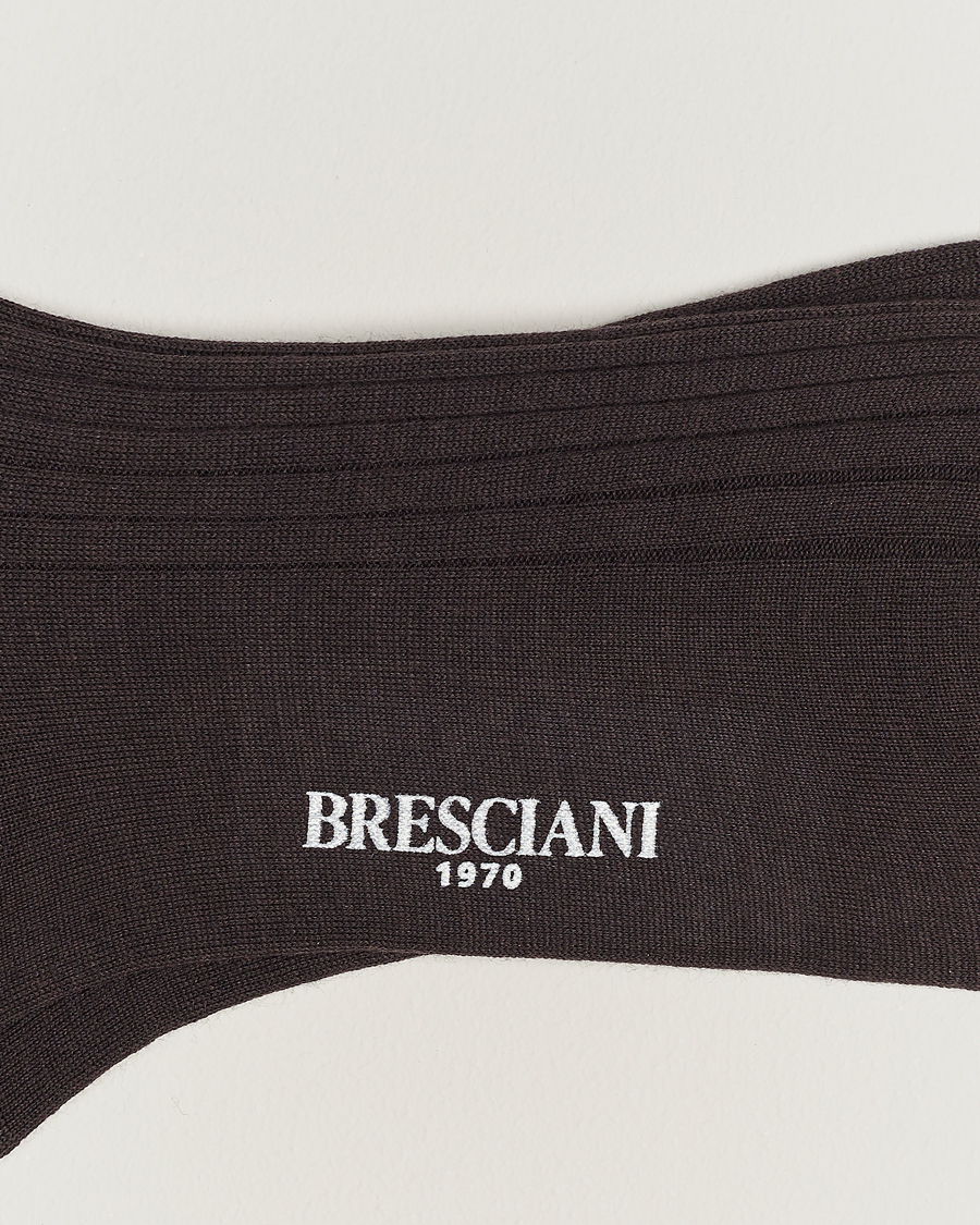 Herre | Bresciani | Bresciani | Wool/Nylon Ribbed Short Socks Brown