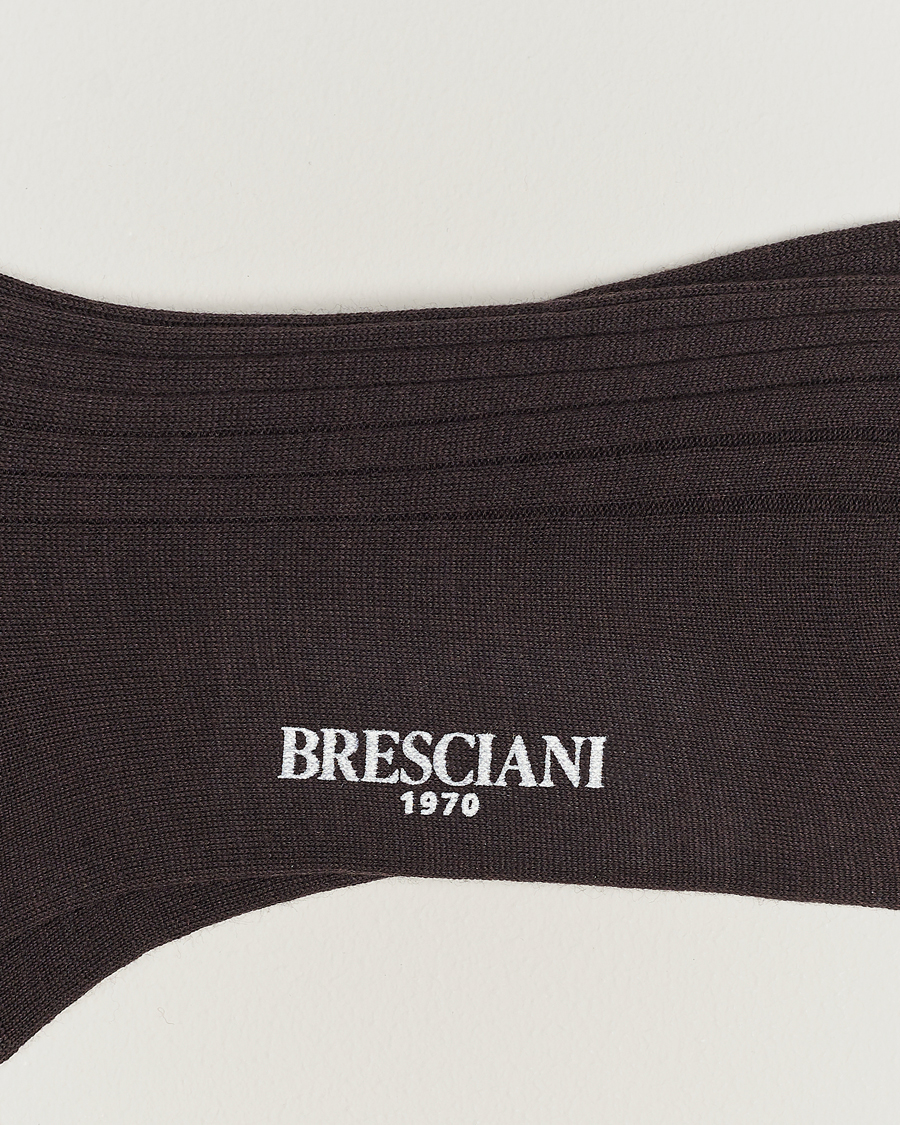 Herre | Vanlige sokker | Bresciani | Wool/Nylon Ribbed Short Socks Brown