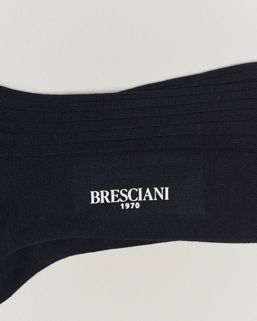 Herre | Vanlige sokker | Bresciani | Wool/Nylon Ribbed Short Socks Navy