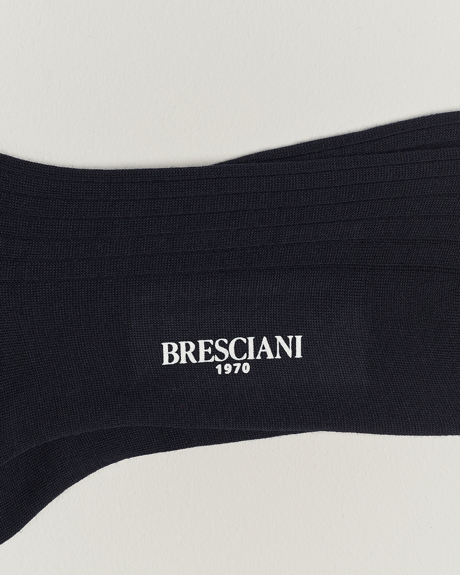 Herre | Sokker i merinoull | Bresciani | Wool/Nylon Ribbed Short Socks Navy