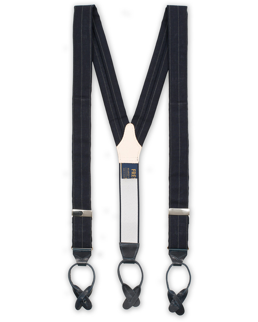 Herre | Albert Thurston Pinstripe Fresco Braces 38 mm Blue | Albert Thurston | Pinstripe Fresco Braces 38 mm Blue