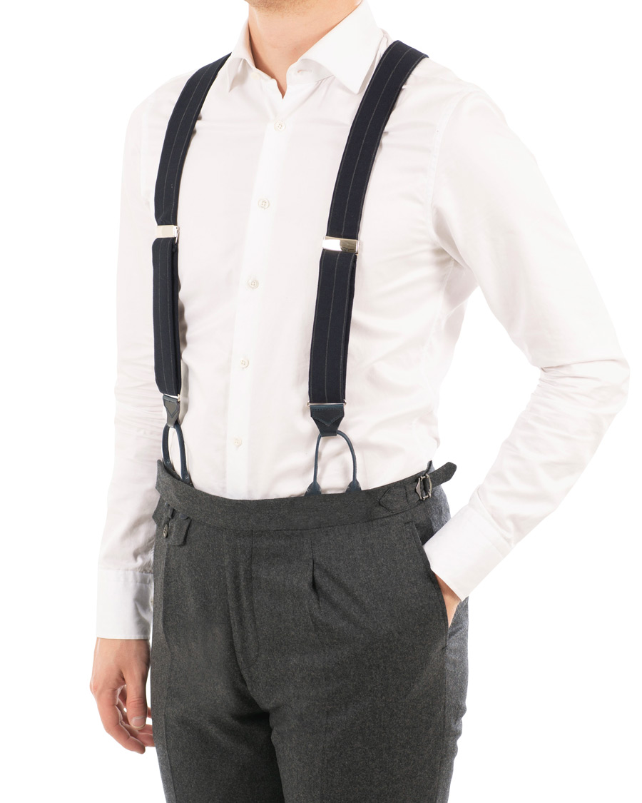 Herre | Albert Thurston Pinstripe Fresco Braces 38 mm Blue | Albert Thurston | Pinstripe Fresco Braces 38 mm Blue