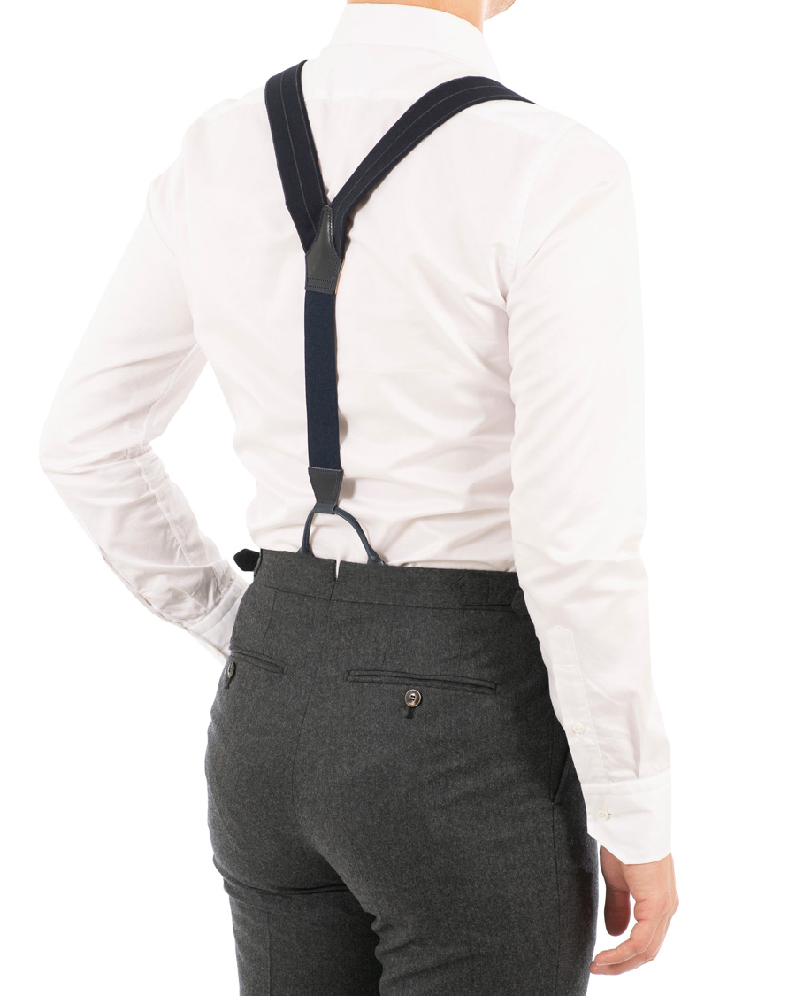 Herre | Albert Thurston Pinstripe Fresco Braces 38 mm Blue | Albert Thurston | Pinstripe Fresco Braces 38 mm Blue