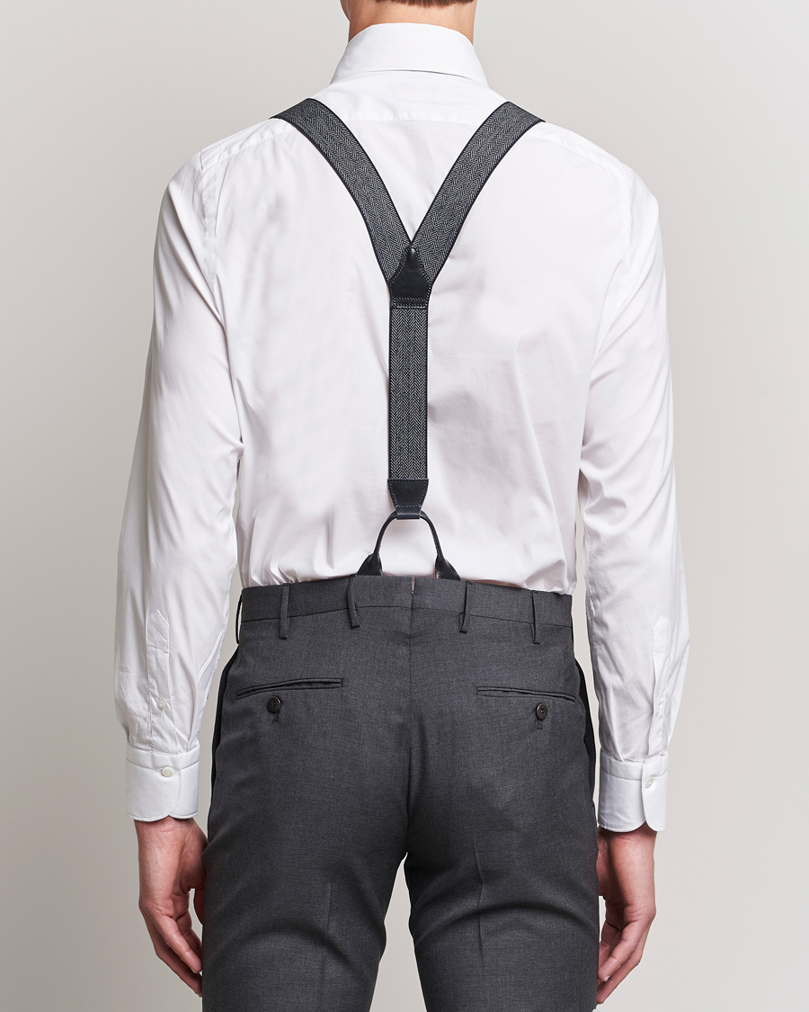 Herre | Albert Thurston Elastic Herringbone Braces 35mm Blue | Albert Thurston | Elastic Herringbone Braces 35mm Blue