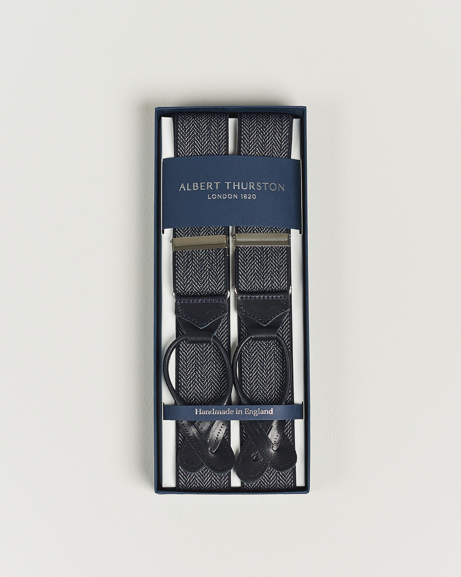 Herre | Albert Thurston Elastic Herringbone Braces 35mm Blue | Albert Thurston | Elastic Herringbone Braces 35mm Blue